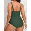 CUPSHE Women Swimsuit Plus Size One Piece Lace V Neck Ruched Front Tummy Control with Adjustable Wide Straps(Olive Green)
