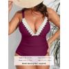 CUPSHE Women Swimsuit Plus Size One Piece Lace V Neck Ruched Front Tummy Control with Adjustable Wide Straps(Wine Red)