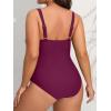 CUPSHE Women Swimsuit Plus Size One Piece Lace V Neck Ruched Front Tummy Control with Adjustable Wide Straps(Wine Red)