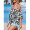 CUPSHE Women Tops Boho Off-Shoulder Neck Ruffle Sleeve Blouse Short Sleeve Tee Shirt Casual Summer(Blue)