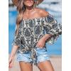CUPSHE Women Tops Boho Off-Shoulder Neck Ruffle Sleeve Blouse Short Sleeve Tee Shirt Casual Summer(Blue)