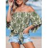 CUPSHE Women Tops Boho Off-Shoulder Neck Ruffle Sleeve Blouse Short Sleeve Tee Shirt Casual Summer(Green Floral)