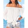 CUPSHE Women Tops Boho Off-Shoulder Neck Ruffle Sleeve Blouse Short Sleeve Tee Shirt Casual Summer(White)