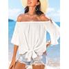 CUPSHE Women Tops Boho Off-Shoulder Neck Ruffle Sleeve Blouse Short Sleeve Tee Shirt Casual Summer(White)