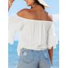 CUPSHE Women Tops Boho Off-Shoulder Neck Ruffle Sleeve Blouse Short Sleeve Tee Shirt Casual Summer(White)