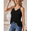 CUPSHE Women Tops Eyelet Jersey Cami Lace Shirt V Neck Sleeveless Tee Casual Dressy(Black)