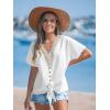CUPSHE Women Tops Long Sleeve Blouses Lace Sleeve Tee V Neck Shirt Casual Dressy(White)