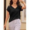 CUPSHE Women Tops Onyx V-Neck Short Sleeve Tee Front Pocket Shirt Solid Tee Casual Dressy(Black)