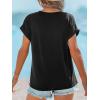 CUPSHE Women Tops Onyx V-Neck Short Sleeve Tee Front Pocket Shirt Solid Tee Casual Dressy(Black)