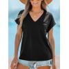 CUPSHE Women Tops Onyx V-Neck Short Sleeve Tee Front Pocket Shirt Solid Tee Casual Dressy(Black)
