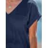 CUPSHE Women Tops Onyx V-Neck Short Sleeve Tee Front Pocket Shirt Solid Tee Casual Dressy(Dark Blue)