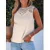 CUPSHE Women Tops Rib Floral Lace Tank Top Sleeveless Lace Neck Tee Cutout Shirt Casua(Beige)