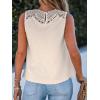 CUPSHE Women Tops Rib Floral Lace Tank Top Sleeveless Lace Neck Tee Cutout Shirt Casua(Beige)