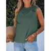 CUPSHE Women Tops Rib Floral Lace Tank Top Sleeveless Lace Neck Tee Cutout Shirt Casua(Blue)