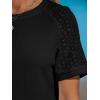 CUPSHE Women Tops Round Neck Eyelet Sleeve Blouses Short Sleeve Shirt Lace Tee Casual Dressy(Black)