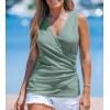 CUPSHE Women Tops Ruched Jersey Tank Top Sleeveless Blouse V Neck Tee Shirt Casual Dressy(Green)