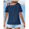 CUPSHE Women Tops Short Sleeve One-Shoulder Dual Cami Straps Tee Shirt Casual Beach(Navy)