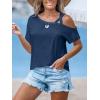 CUPSHE Women Tops Short Sleeve One-Shoulder Dual Cami Straps Tee Shirt Casual Beach(Navy)