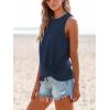 CUPSHE Women Tops Sleeveless Ribbed Twist Tank Top Crew Neck Shirt Casual Summer(Dark Blue)