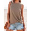CUPSHE Women Tops Sleeveless Ribbed Twist Tank Top Crew Neck Shirt Casual Summer(Light Brown)