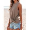 CUPSHE Women Tops Sleeveless Ribbed Twist Tank Top Crew Neck Shirt Casual Summer(Light Brown)