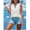 CUPSHE Women Tops Sleeveless Tank Top V Neck Tee Lace Neck Shirt Casual(White)