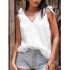 CUPSHE Women Tops V Neck Tie Shoulder Tank Cutout Sleeveless Tee Shirt Casual(White)