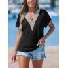 CUPSHE Women V Neck Eyelet Short Sleeve Bohemian Embroidered Tops Beach Outfits(Black)