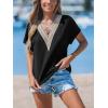 CUPSHE Women V Neck Eyelet Short Sleeve Bohemian Embroidered Tops Beach Outfits(Black)