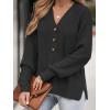 CUPSHE Women V Neck Sweater Tops Long Sleeve Button Front Pullover Sweaters Casual Shirts(Black)