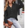 CUPSHE Women V Neck Sweater Tops Long Sleeve Button Front Pullover Sweaters Casual Shirts(Black)