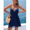 CUPSHE Women V Neck Swimsuit Cover Up Sleevess Tassel Summer Mini Beach Dress(Navy Blue)