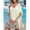 CUPSHE Women V-Neck Slit Mini Cover-Up Dress Casual Summer Short Sleeves Solid Cover Up(Beige)