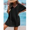 CUPSHE Women V-Neck Slit Mini Cover-Up Dress Casual Summer Short Sleeves Solid Cover Up(Black)