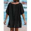CUPSHE Women V-Neck Slit Mini Cover-Up Dress Casual Summer Short Sleeves Solid Cover Up(Black)