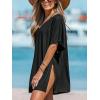 CUPSHE Women V-Neck Slit Mini Cover-Up Dress Casual Summer Short Sleeves Solid Cover Up(Black)
