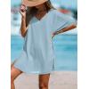 CUPSHE Women V-Neck Slit Mini Cover-Up Dress Casual Summer Short Sleeves Solid Cover Up(Blue)
