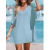 CUPSHE Women V-Neck Slit Mini Cover-Up Dress Casual Summer Short Sleeves Solid Cover Up(Blue)