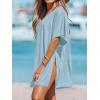 CUPSHE Women V-Neck Slit Mini Cover-Up Dress Casual Summer Short Sleeves Solid Cover Up(Blue)