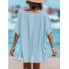 CUPSHE Women V-Neck Slit Mini Cover-Up Dress Casual Summer Short Sleeves Solid Cover Up(Blue)