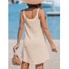 CUPSHE Women Waffle Knit Beach Cover Ups O-Ring Button Front Sleeveless Bathing Suit Coverup Dress(Apricot)