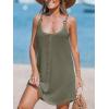 CUPSHE Women Waffle Knit Beach Cover Ups O-Ring Button Front Sleeveless Bathing Suit Coverup Dress(Army Green)