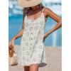 CUPSHE Women Waffle Knit Beach Cover Ups O-Ring Button Front Sleeveless Bathing Suit Coverup Dress(B-green Floral)