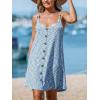 CUPSHE Women Waffle Knit Beach Cover Ups O-Ring Button Front Sleeveless Bathing Suit Coverup Dress(Blue)