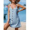 CUPSHE Women Waffle Knit Beach Cover Ups O-Ring Button Front Sleeveless Bathing Suit Coverup Dress(Blue)