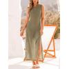 CUPSHE Women Waffle Knit Swimsuit Coverup Sleeveless Maxi Long Beach Cover Up Dress(Green)