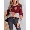 CUPSHE Womens 2024 Chunky Sweater Long Sleeve Crew Neck Abstract Colorblock Ribbed Knit Pullover Tops(Red)