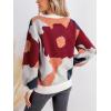 CUPSHE Womens 2024 Chunky Sweater Long Sleeve Crew Neck Abstract Colorblock Ribbed Knit Pullover Tops(Red)