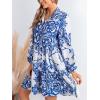 CUPSHE Women’s 2025 Fall Dress Long Sleeve V Neck Button Floral Tunic Ruffled Casual Flowy Mini Summer Dress(Blue Floral)