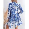 CUPSHE Women’s 2025 Fall Dress Long Sleeve V Neck Button Floral Tunic Ruffled Casual Flowy Mini Summer Dress(Blue Floral)